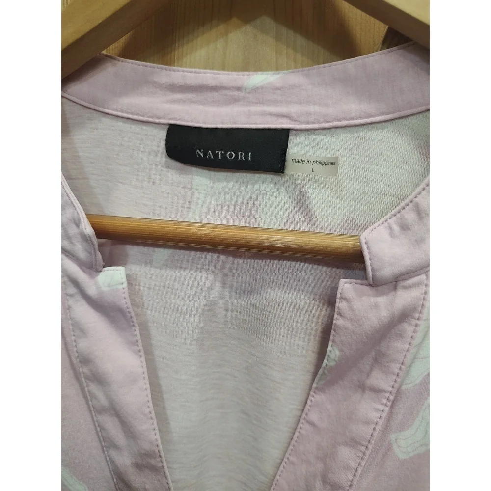 Natori Pink Floral Lounge Top Womens L Soft Knit Pajama Blouse Casual Sleepwear‎